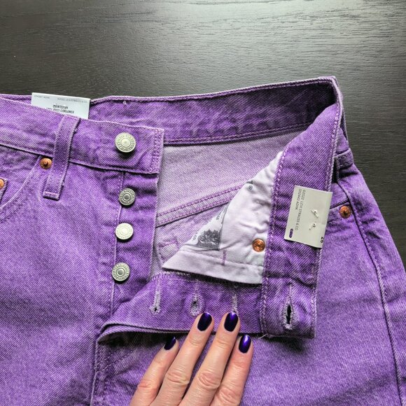 NWT Levi's Premium 501 Botanical Lavender Bright Purple Cutoff Denim Shorts - Picture 7 of 16